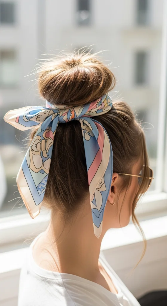 Top Knot With Scarf Wrap
