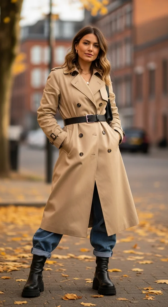 Trench Coat + Baggy Jeans (Fashion-Forward Look)