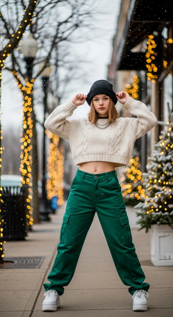 Trendy Street Style_ Cargo Pants + Crop Sweater
