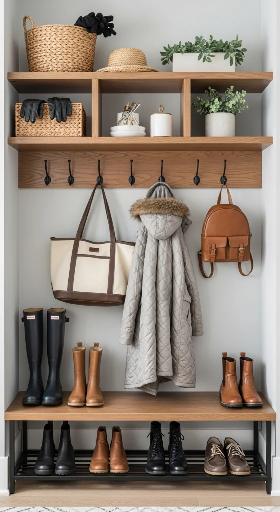 Wall-Mounted Hooks With Shelves
