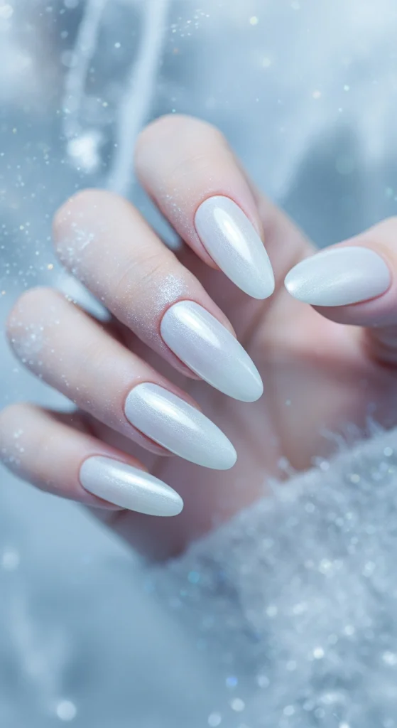 White Pearlescent Winter Nails