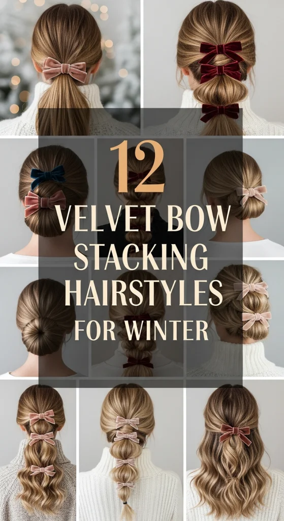 Velvet Bow Stacking Hairstyles for Winter