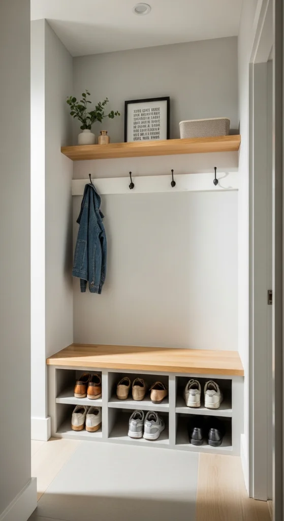 Built-In Bench With Shoe Cubes