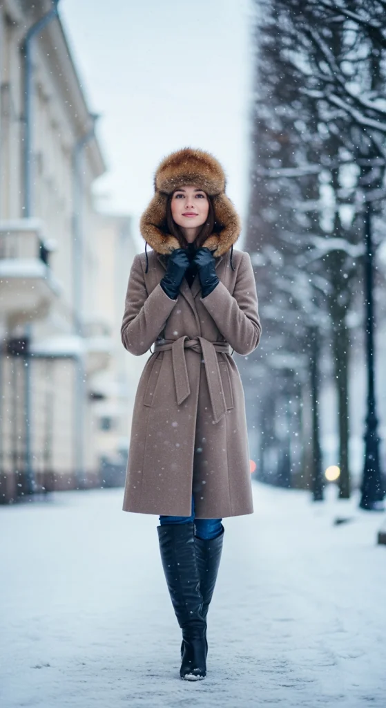 Classic Russian Ushanka With Wool Coat