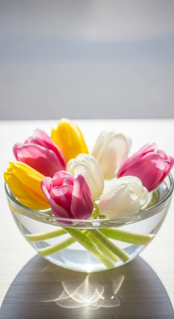 Clear Vase With Water + Floating Tulips