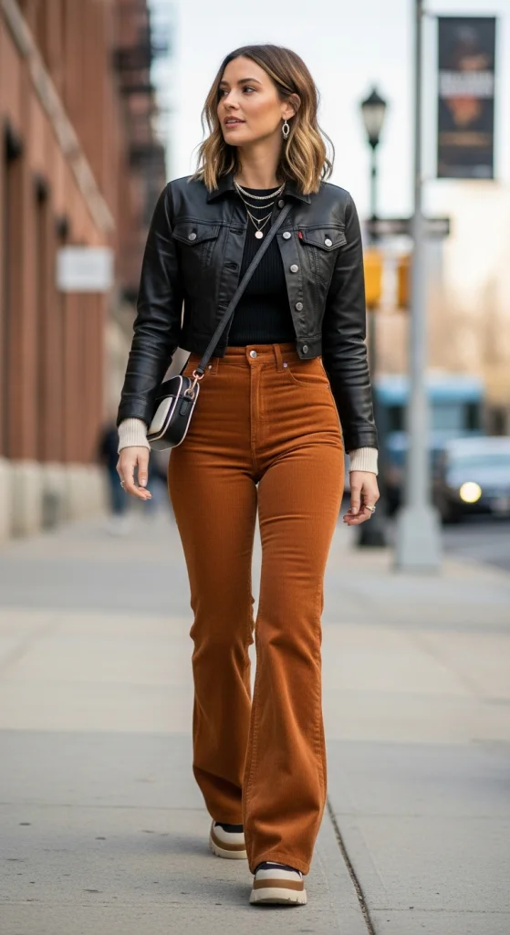 Corduroy Flare Pants With Cropped Jacket