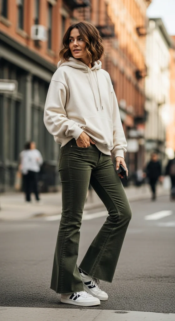 Corduroy Flare Pants With Hoodie