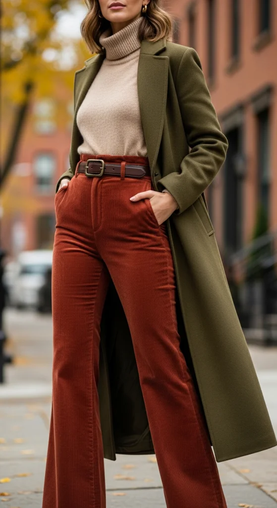 Corduroy Flares With Long Coat