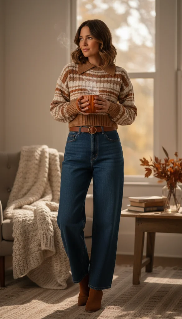 Cropped Knit Sweater with Wide Leg Jeans