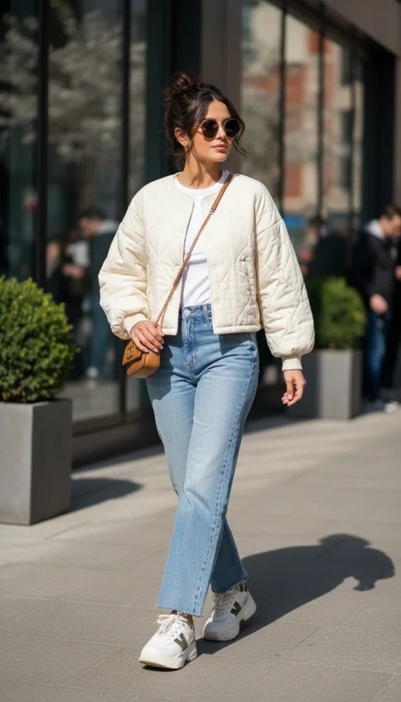 Cropped Quilted Jacket with High-Waisted Pants