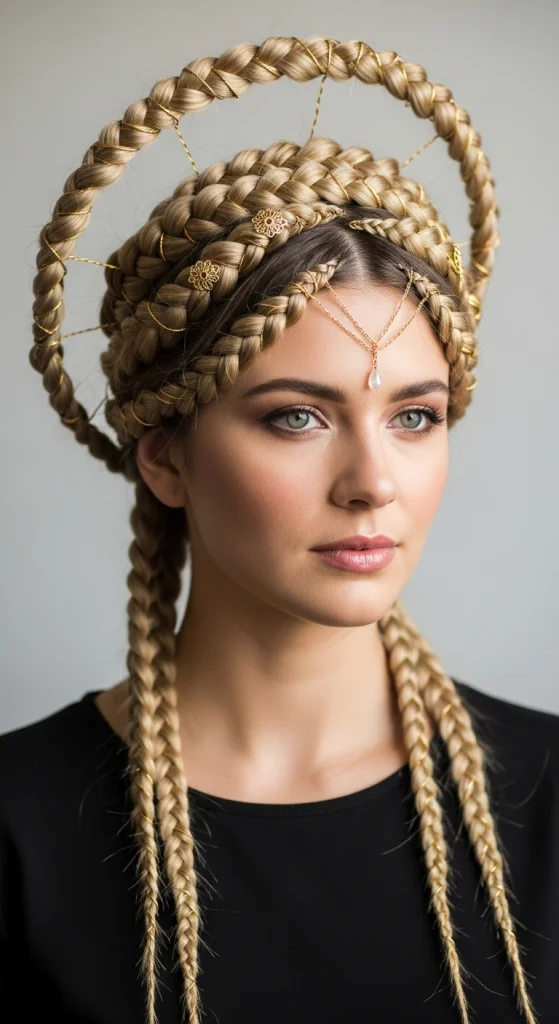 Crown Goddess Braids With Gold Accents
