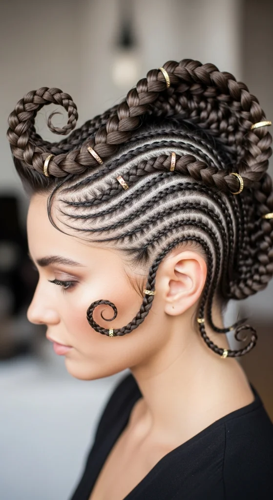 Curved Goddess Braids With Gold Details