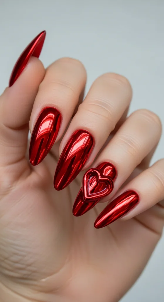 Full Red Chrome With Single Accent Heart