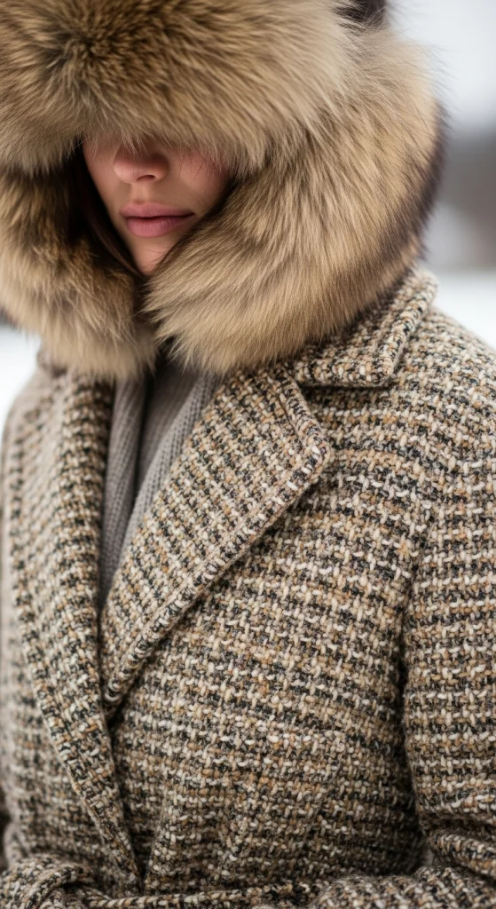 Fur Hat With Textured Coat