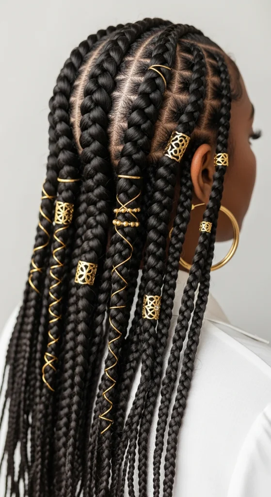 Goddess Braids With Gold Cuffs For Natural Hair