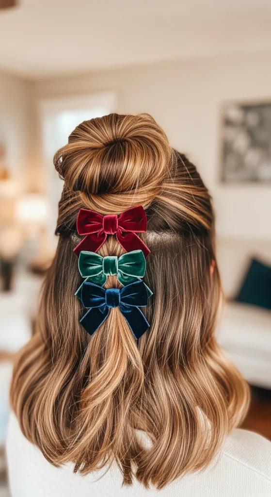 Half-Up Bun With Mini Velvet Bows
