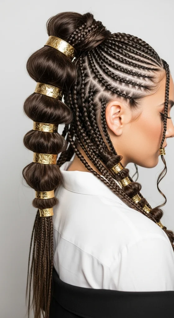 Half-Up Goddess Braids With Gold Cuffs