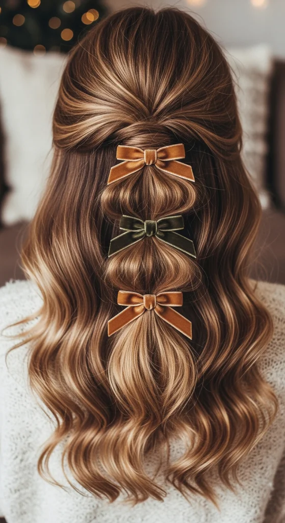 Half-Up Hairstyle With Stacked Bows