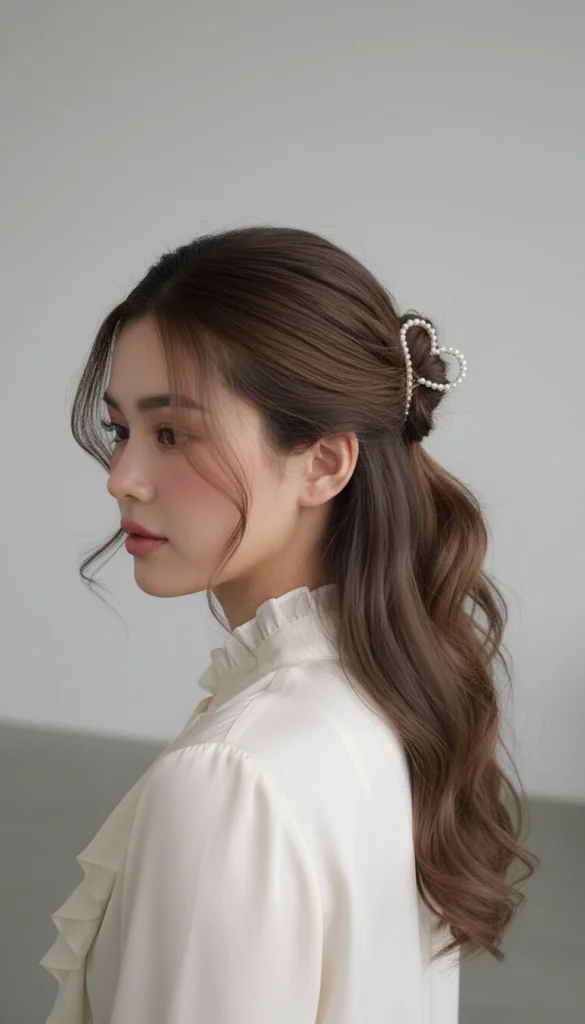 Half-Up Heart Hairstyle with Side Part
