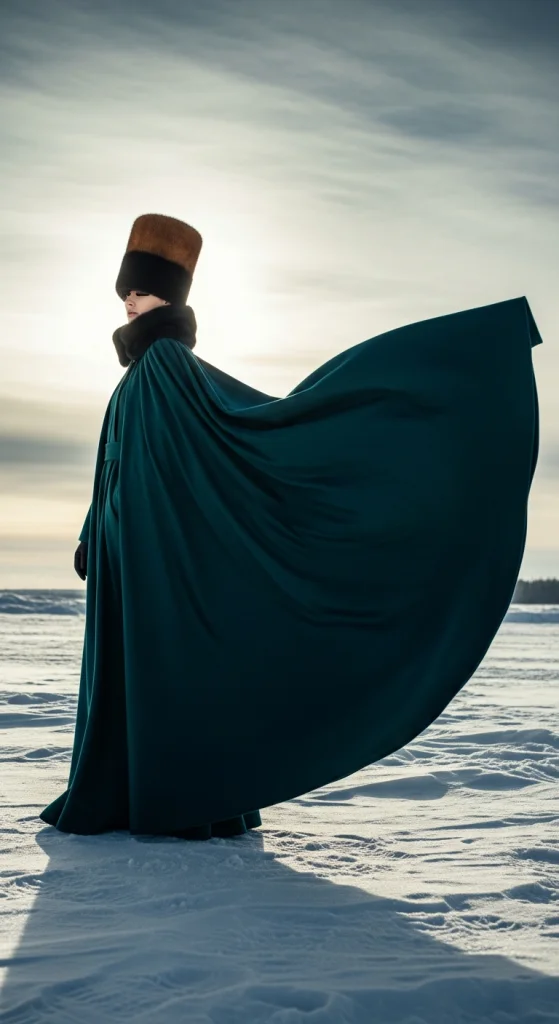 Long Cape Coat And Tall Fur Hat
