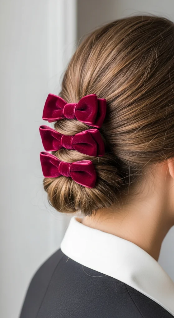 Low Twisted Style With Velvet Bows