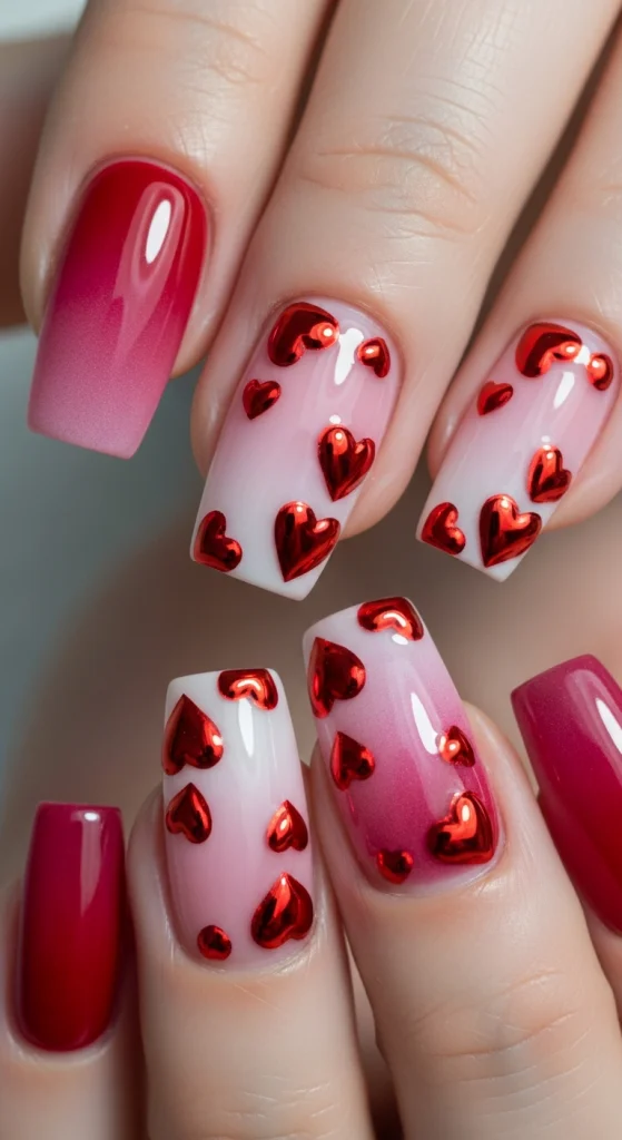 Ombre Red-To-Pink Gradient With Hearts