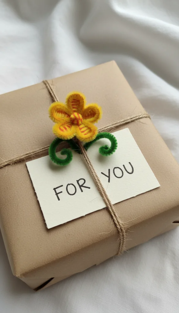 Pipe Cleaner Flower Gift Tag Detail