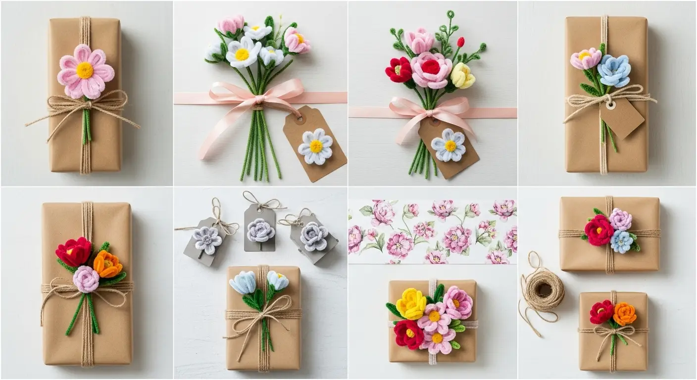 Pipe Cleaner Flower Gift Wrapping Ideas