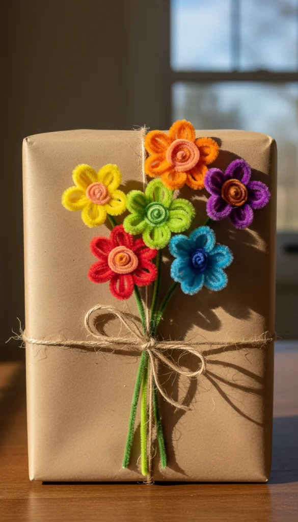 Pipe Cleaner Flower with Kraft Paper Wrap