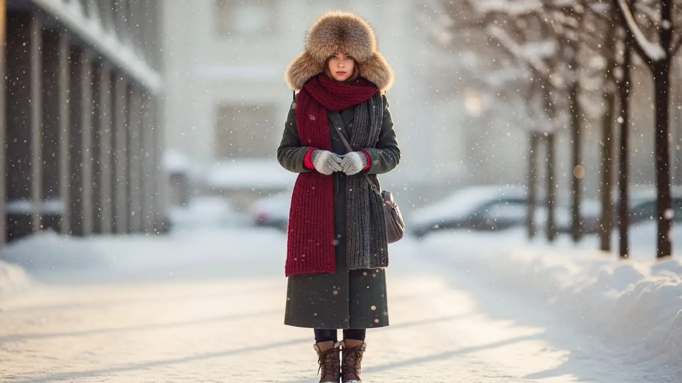 Slavic Girl Fur Hat and Coat Outfits