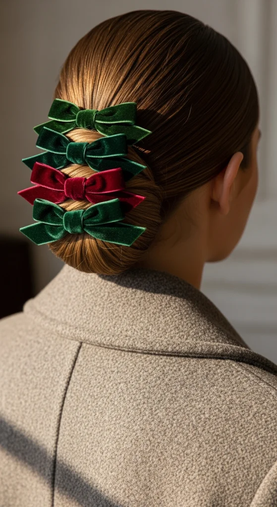 Sleek Low Bun With Bow Accents