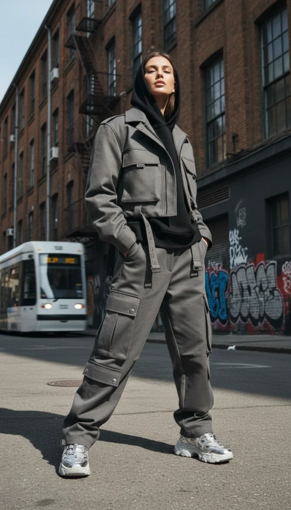 Street Style Outfit Featuring Silver Sneakers