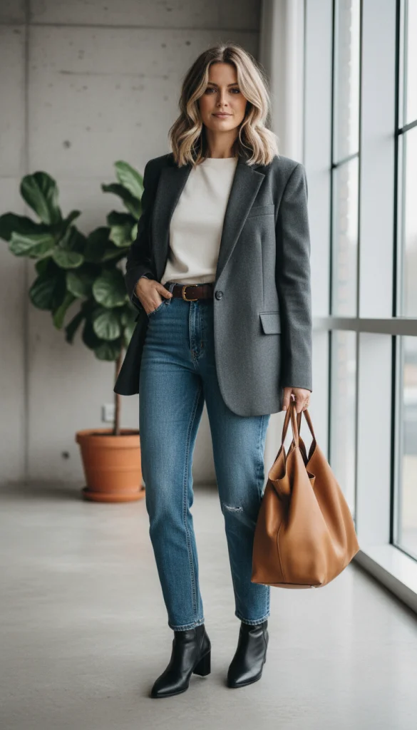 Blazer, Basic Top, and Jeans