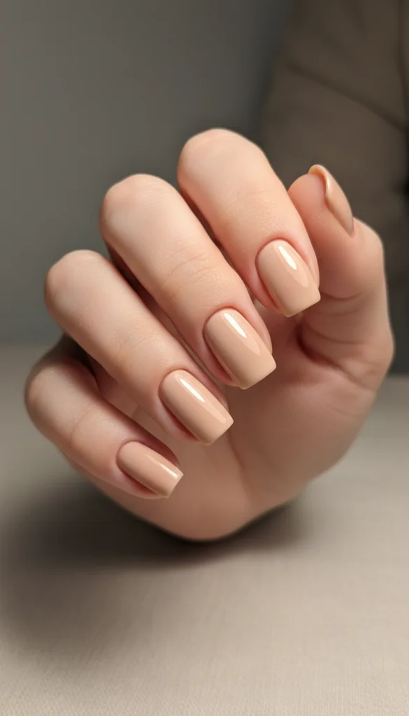 Creamy Beige Short Nails