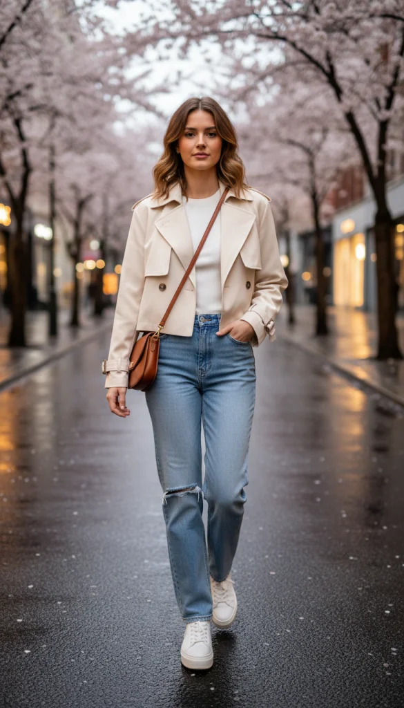 Cropped Trench with High-Waisted Denim