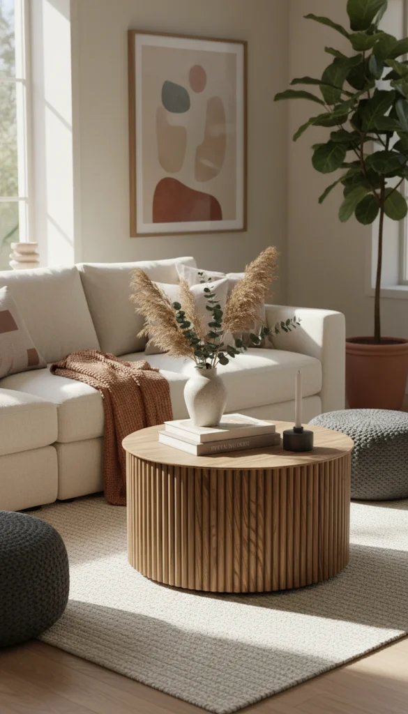 Fluted Coffee Table with Wood Finish