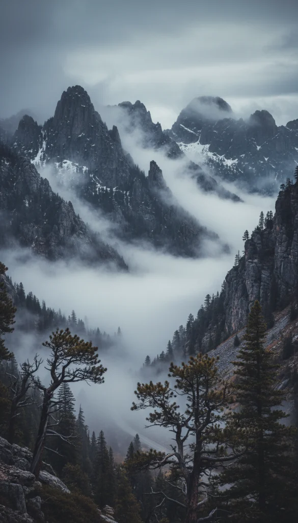 Foggy Mountain Pass Backdrop