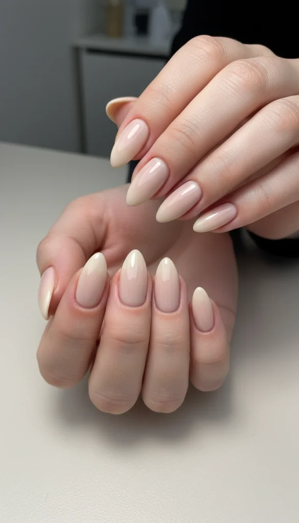 Milky Nude Almond Nails