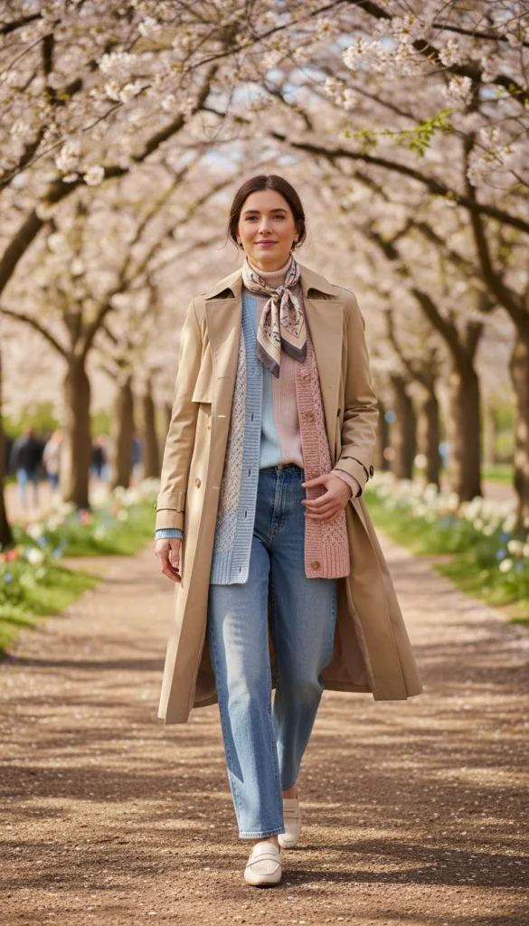 Trench Coat with Soft Pastel Layers
