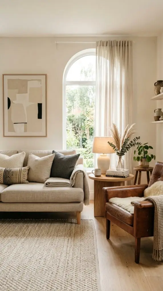 Linen Upholstery With Leather Accents