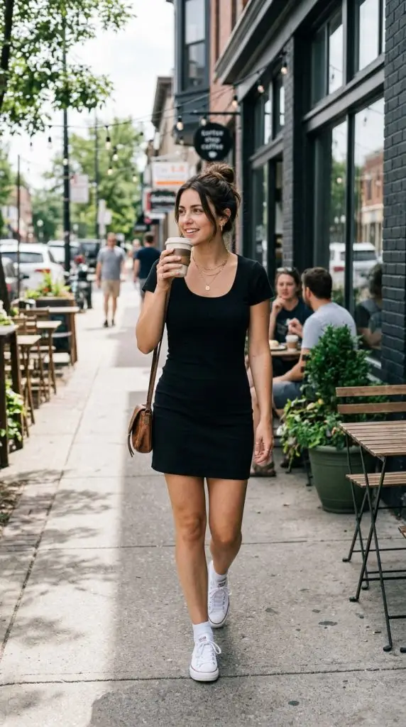 Black Mini Dress with Sneakers