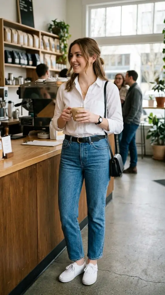 Button-Up Shirt with Straight Jeans