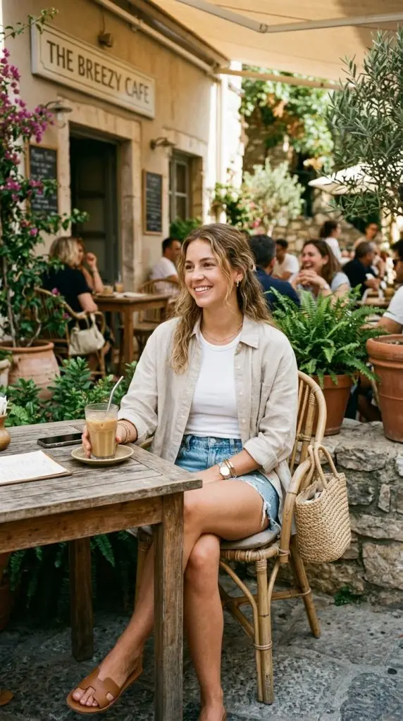 Linen Shirt with Denim Shorts