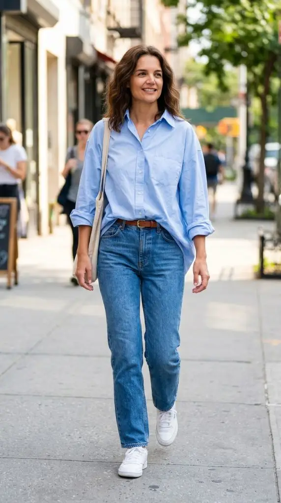 Oversized Shirt + Straight-Leg Jeans