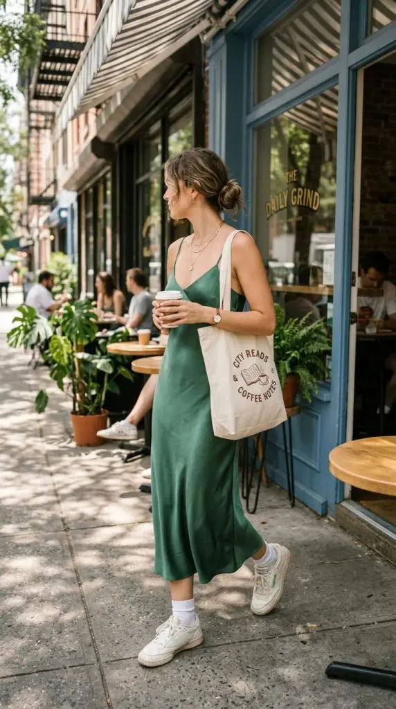 Satin Slip Dress with Tote Bag