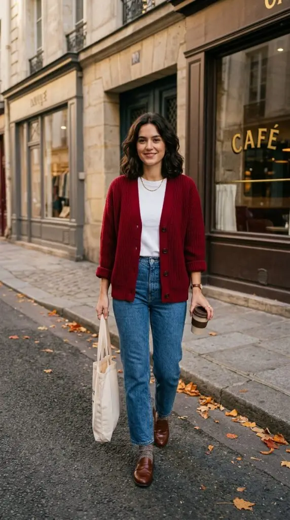  Cherry Cardigan and White Tee