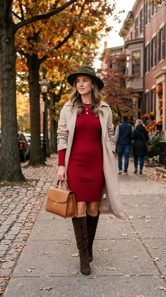  Cherry Knit Dress and Tall Boots