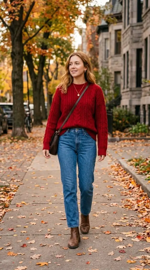 Cherry Red Sweater and Blue Jeans