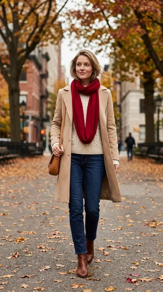 . Cherry Scarf with Neutral Layers