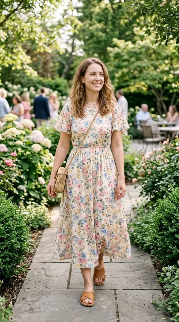 Floral Midi Dress and Sandals